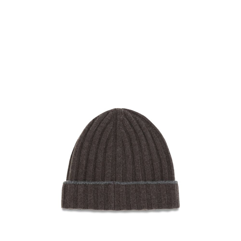 Brunello Cucinelli BRM2240900CD981BB Cashmere Ribbed Beanie — Brown