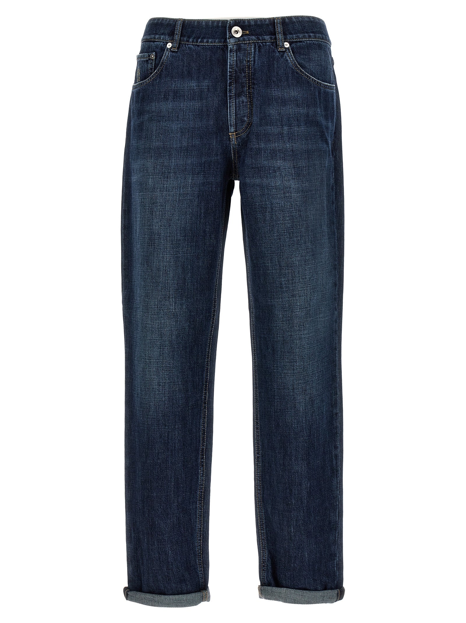 Brunello Cucinelli Cotton Straight-Leg Jeans — Navy