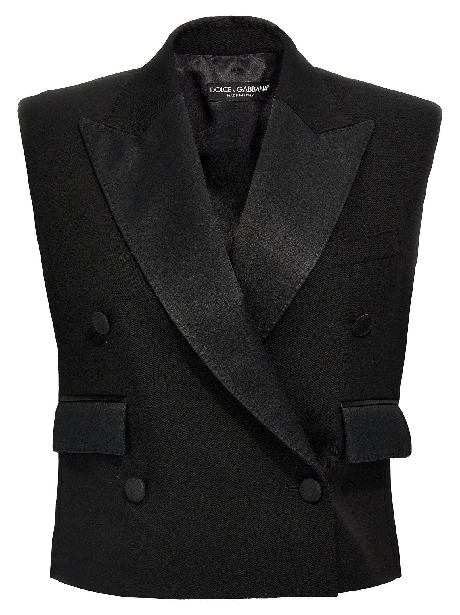 Dolce & Gabbana Wool Gabardine Double-Breasted Vest — Black