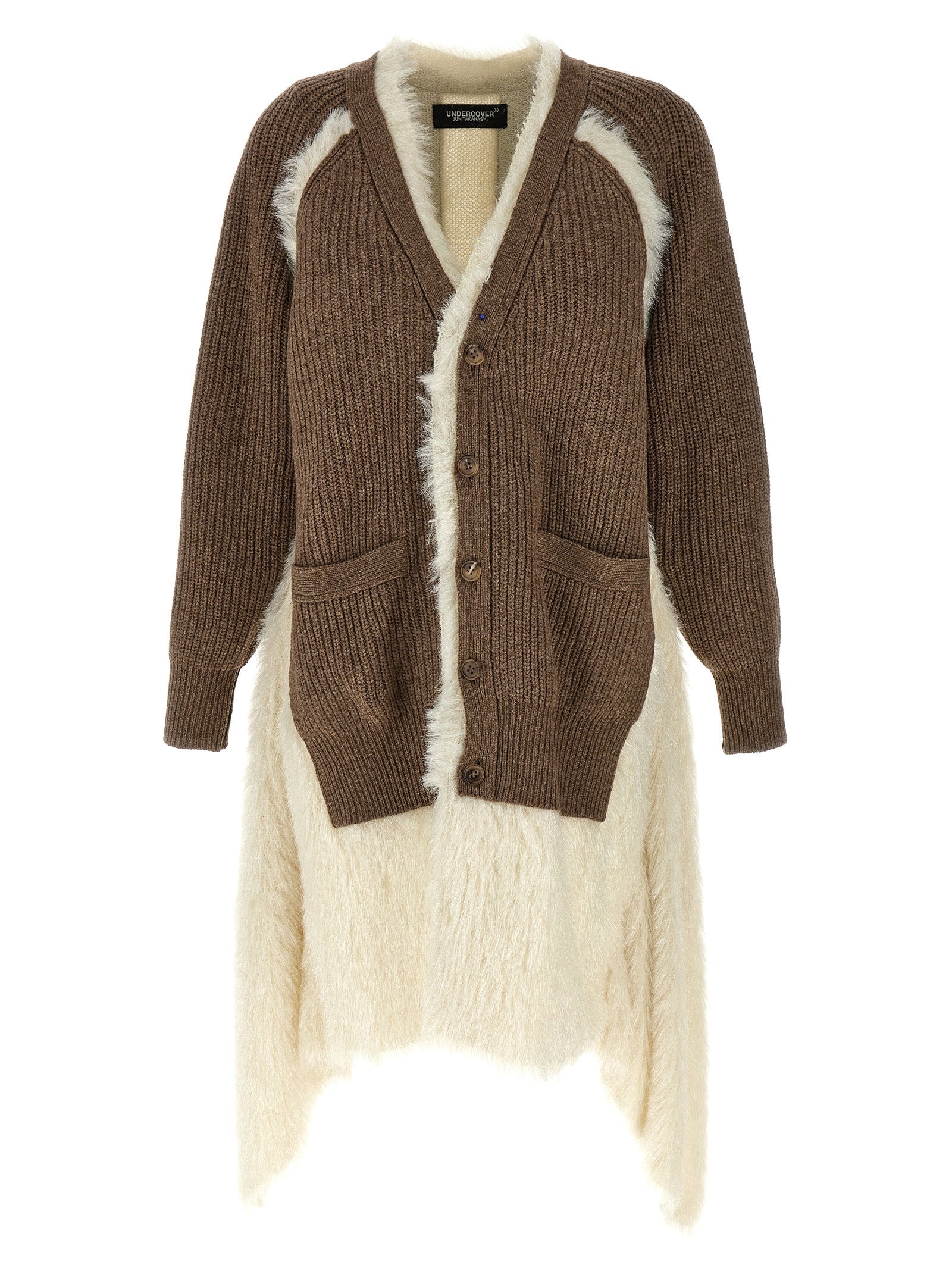 Undercover Wool & Faux Fur Cardigan — Brown