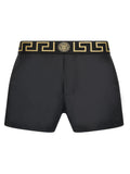 Versace Greca Waistband Swim Shorts — Black
