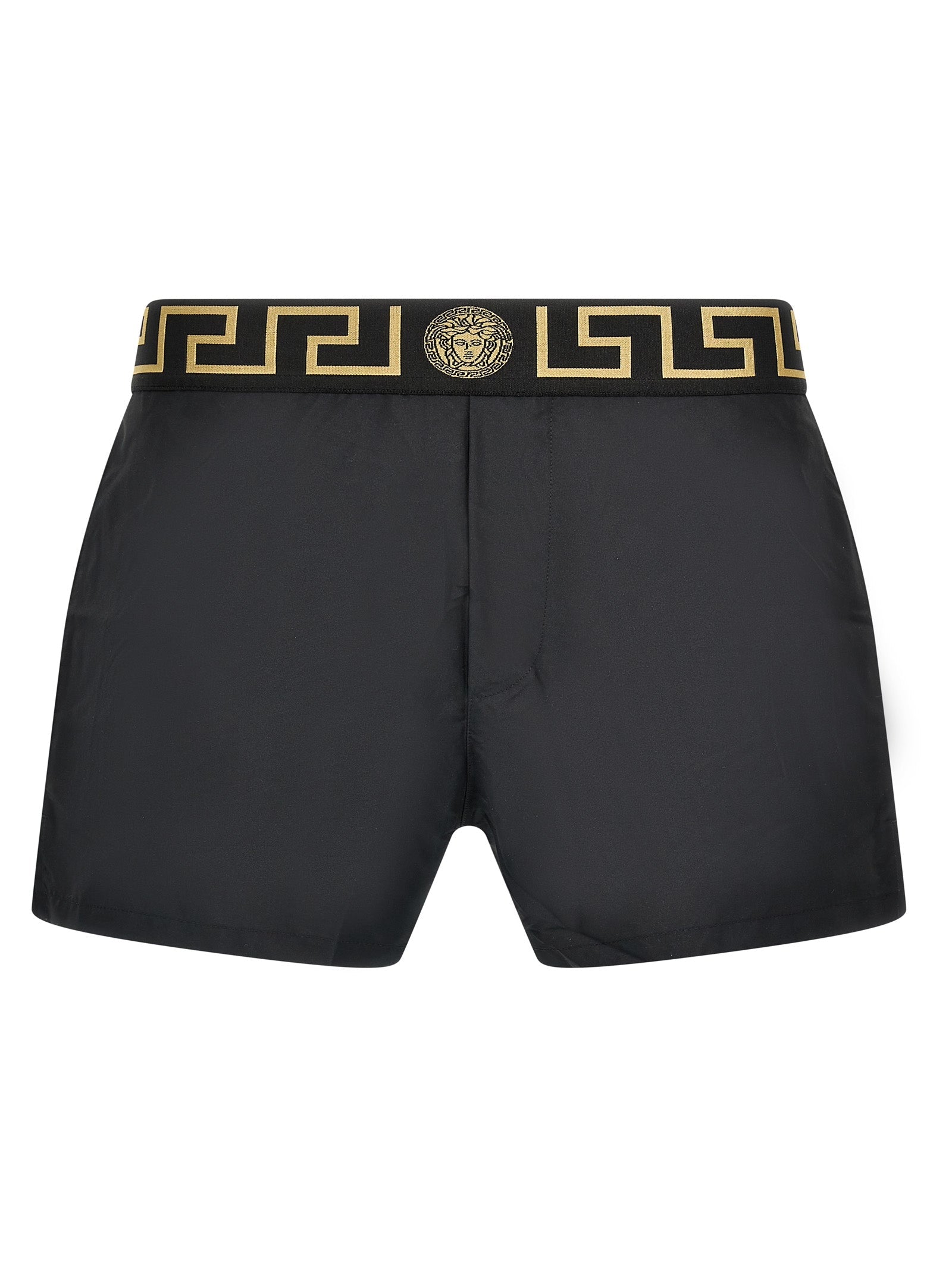 Versace Greca Waistband Swim Shorts — Black