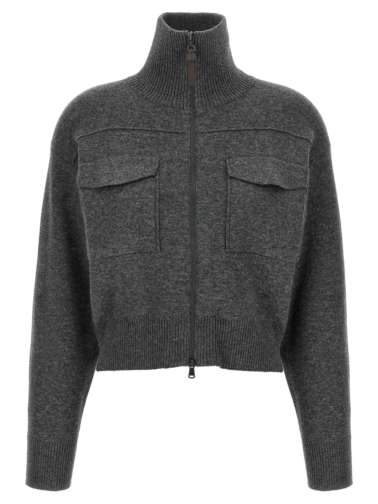 Brunello Cucinelli Wool-blend Cropped Cardigan — Gray