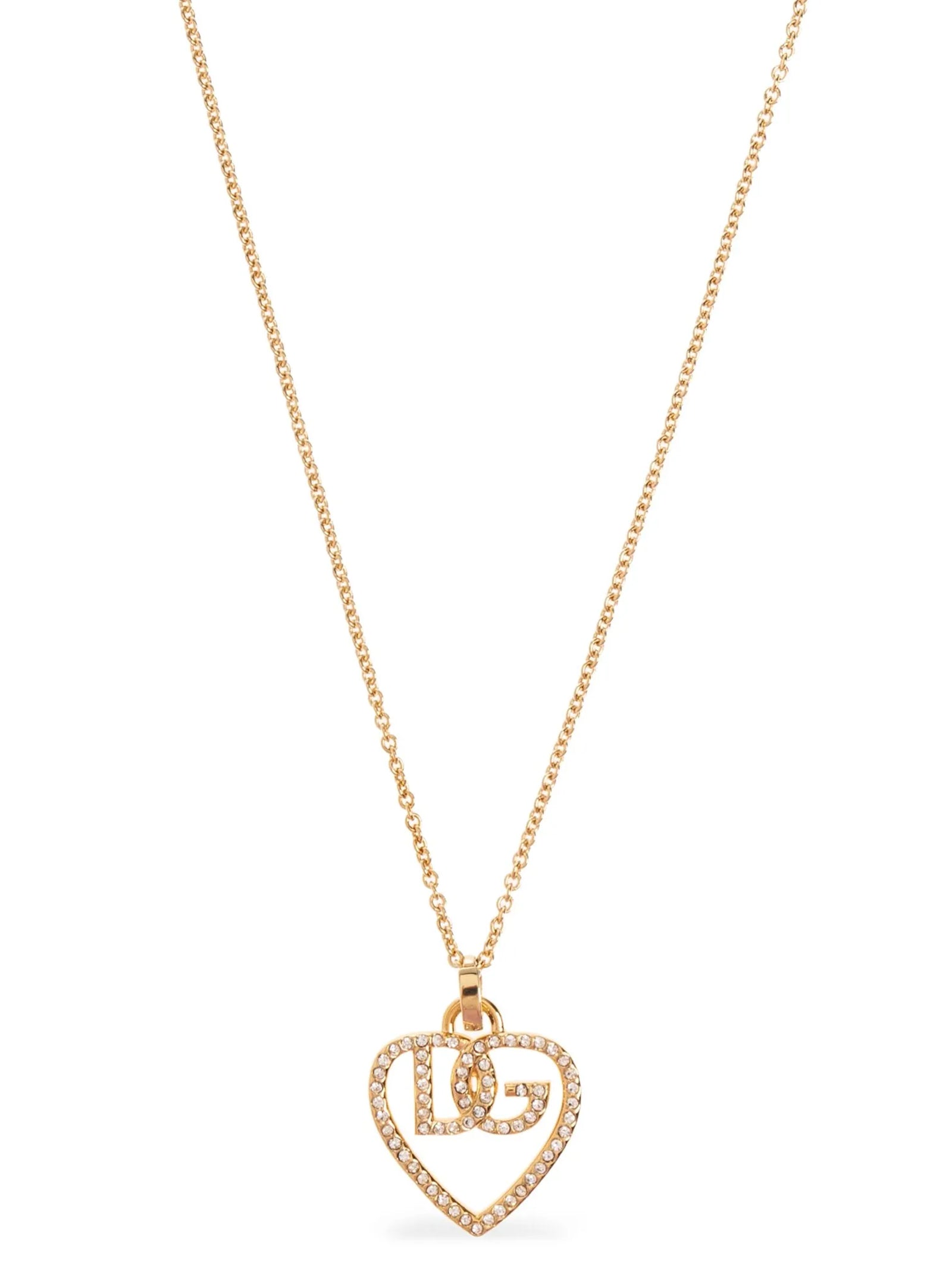 Dolce & Gabbana Rhinestone Logo Heart Necklace — Gold