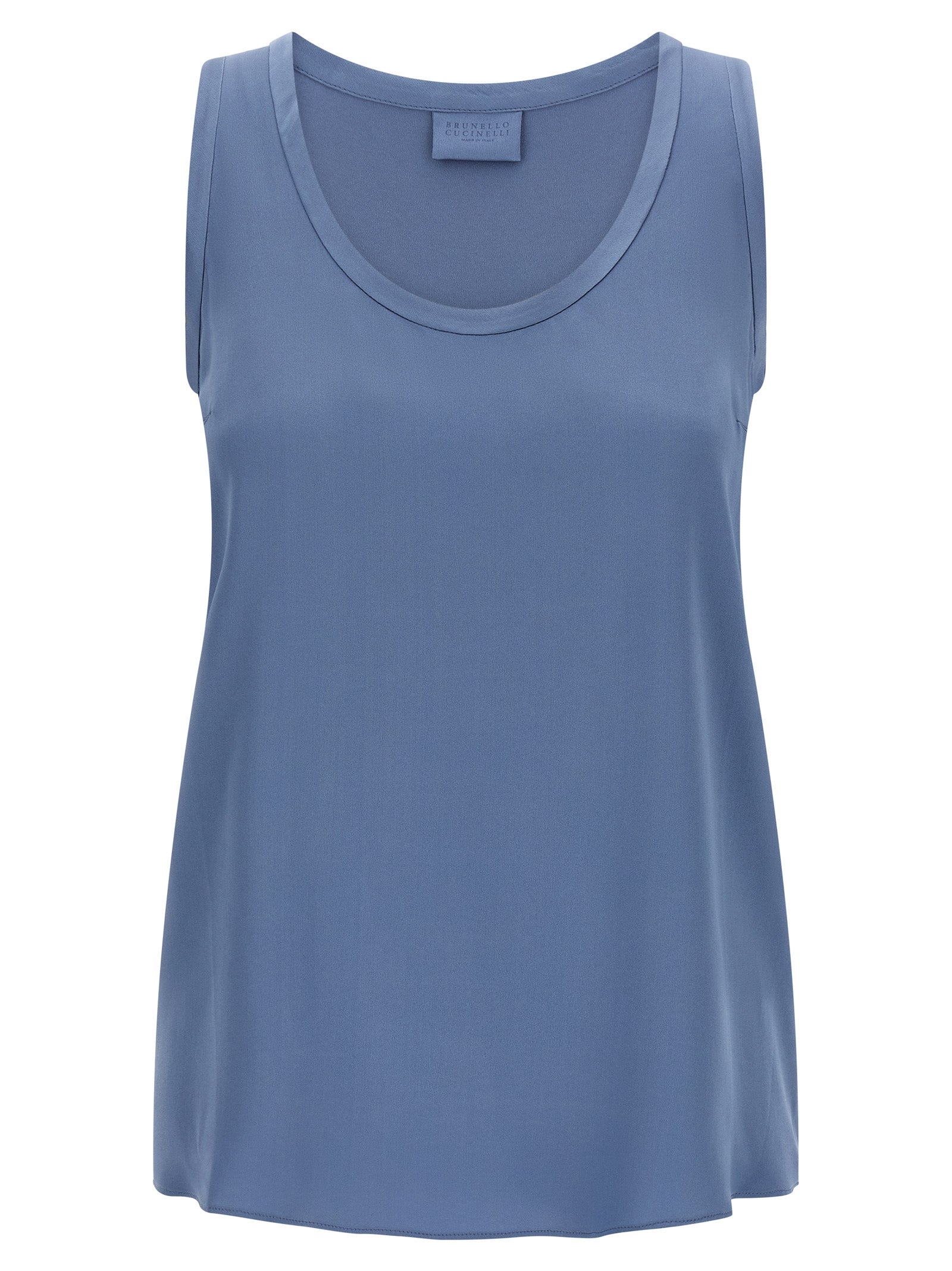 Brunello Cucinelli Stretch Silk Satin Tank Top — Blue