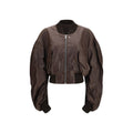 Rick Owens Cropped Calf Leather Bomber Jacket — Brown