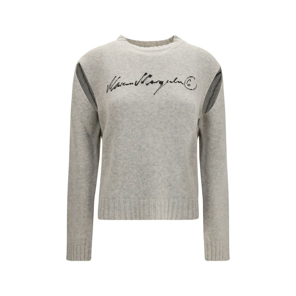 MM6 Maison Margiela Logo-Embroidered Wool Sweater — Gray