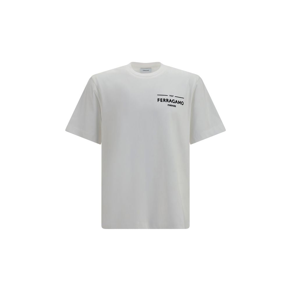 Ferragamo Logo-Embroidered Cotton T-Shirt — White