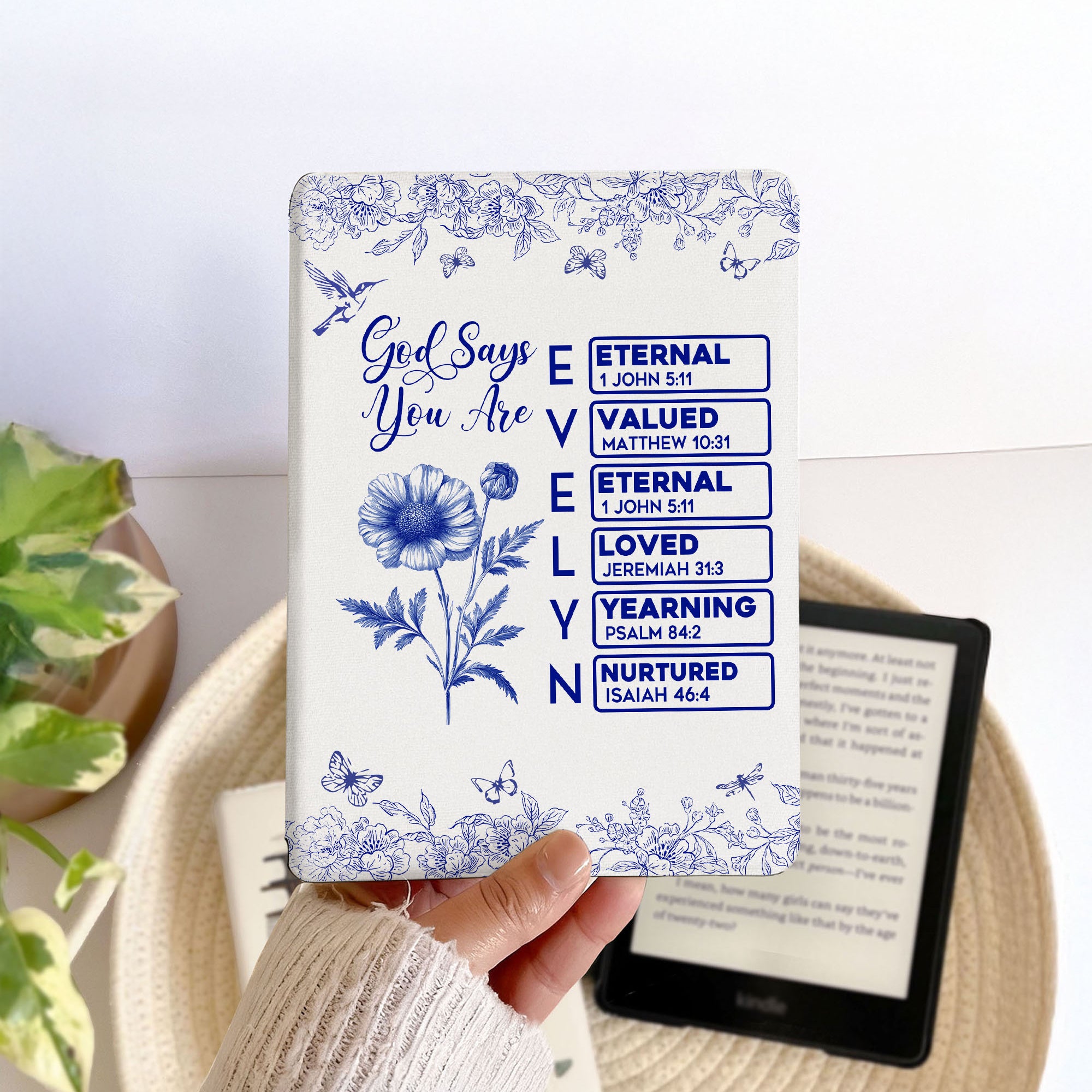 Personalizada Toile De Jouy Nacimiento Flor Biblia Capítulo Nombre Kindle Funda para Múltiples Modelos Navidad Cumpleaños Regalo para Book Lover Bookworm