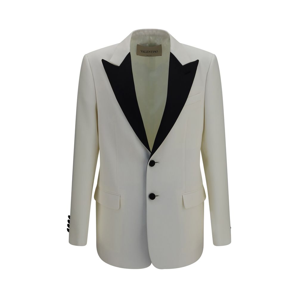 Valentino Garavani Two-Tone Wool Blazer — White