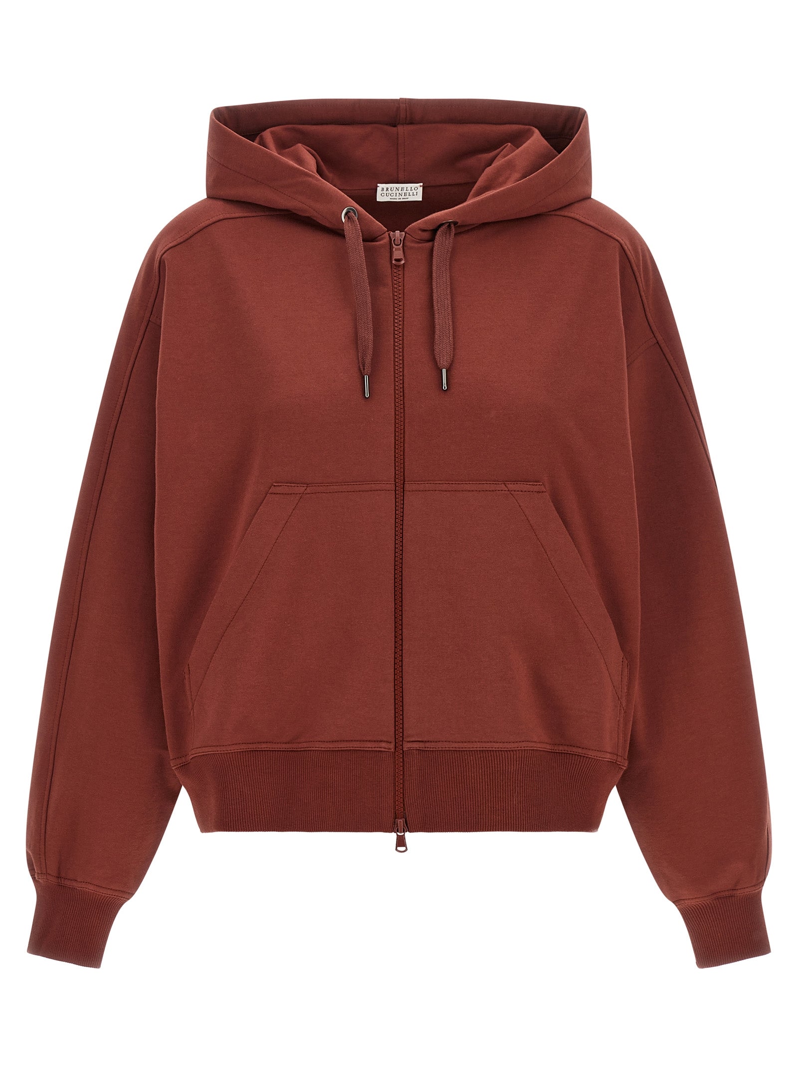Brunello Cucinelli Textured Stretch Cotton Hoodie — Red