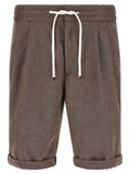 Brunello Cucinelli Linen-Wool Chevron Weave Bermuda Shorts — Brown