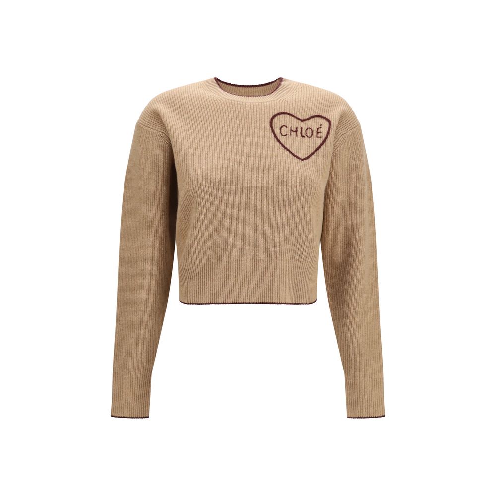 Chloé Logo-Embroidered Wool and Cashmere Sweater — Beige