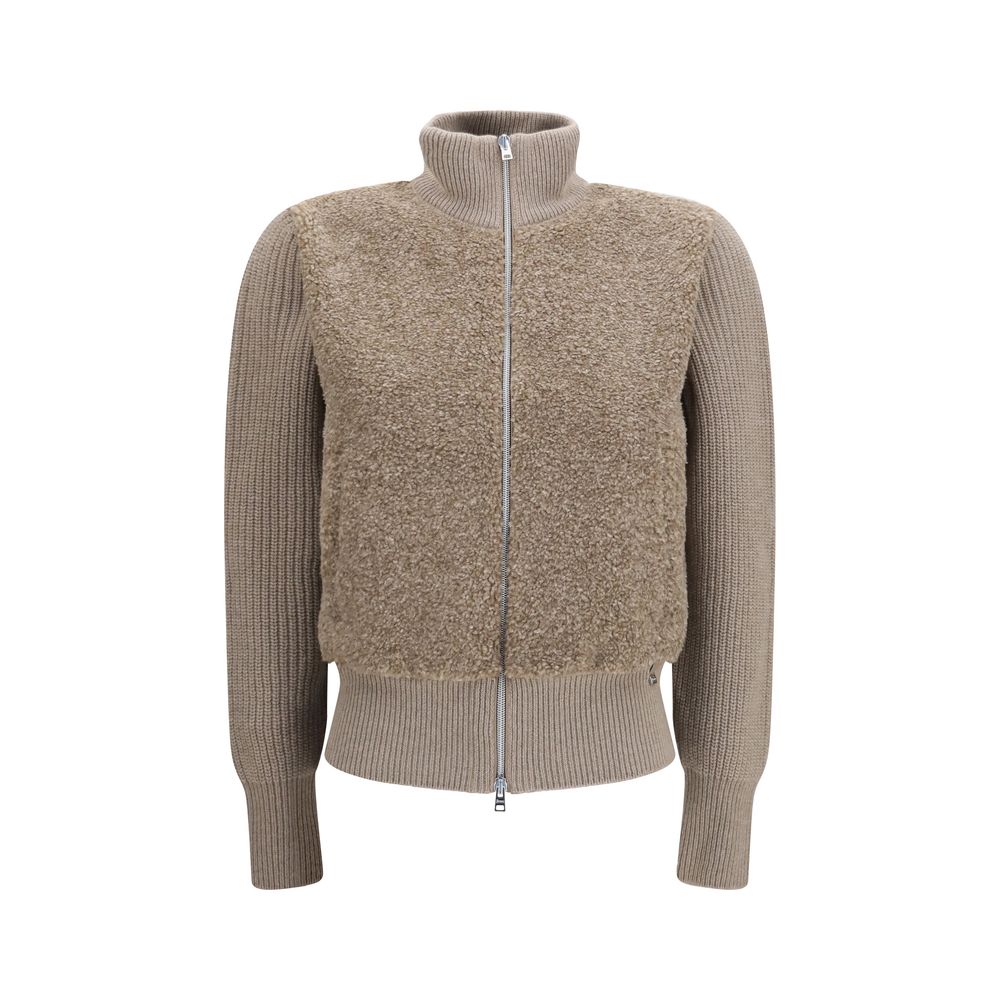 Herno Merino Wool Ribbed Cardigan — Beige