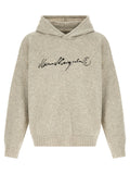 MM6 Maison Margiela Logo-Embroidered Wool Blend Hoodie — Gray