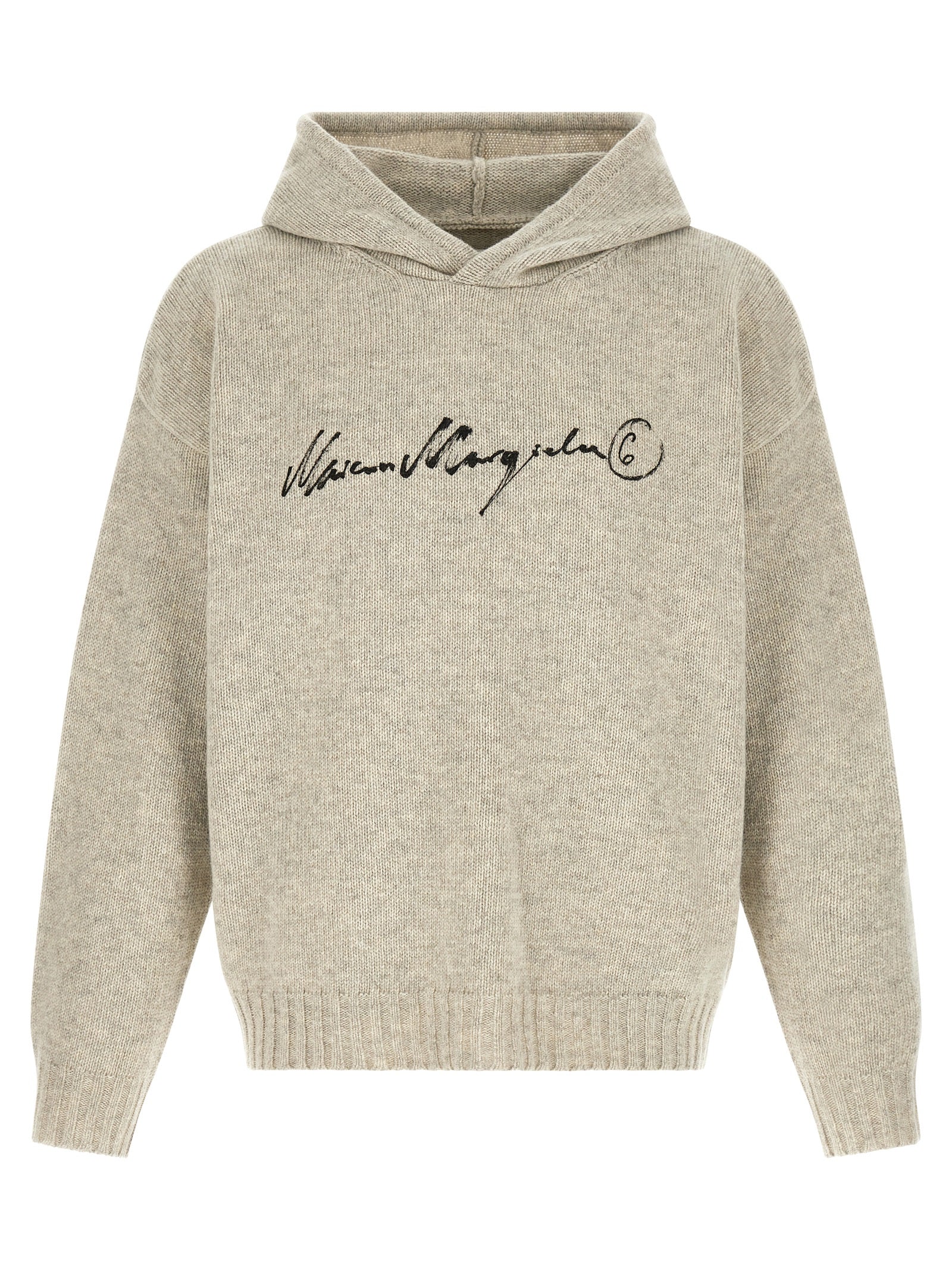 MM6 Maison Margiela Logo-Embroidered Wool Blend Hoodie — Gray