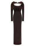 The Attico Ostrich Feather-Trimmed Viscose Dress — Brown