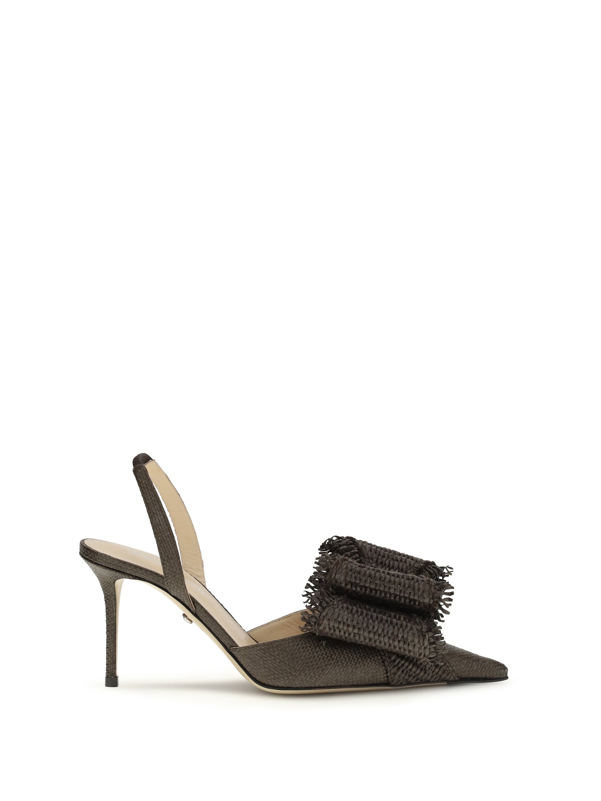 Mach & Mach Raffia Bow Slingback Pumps — Mocha
