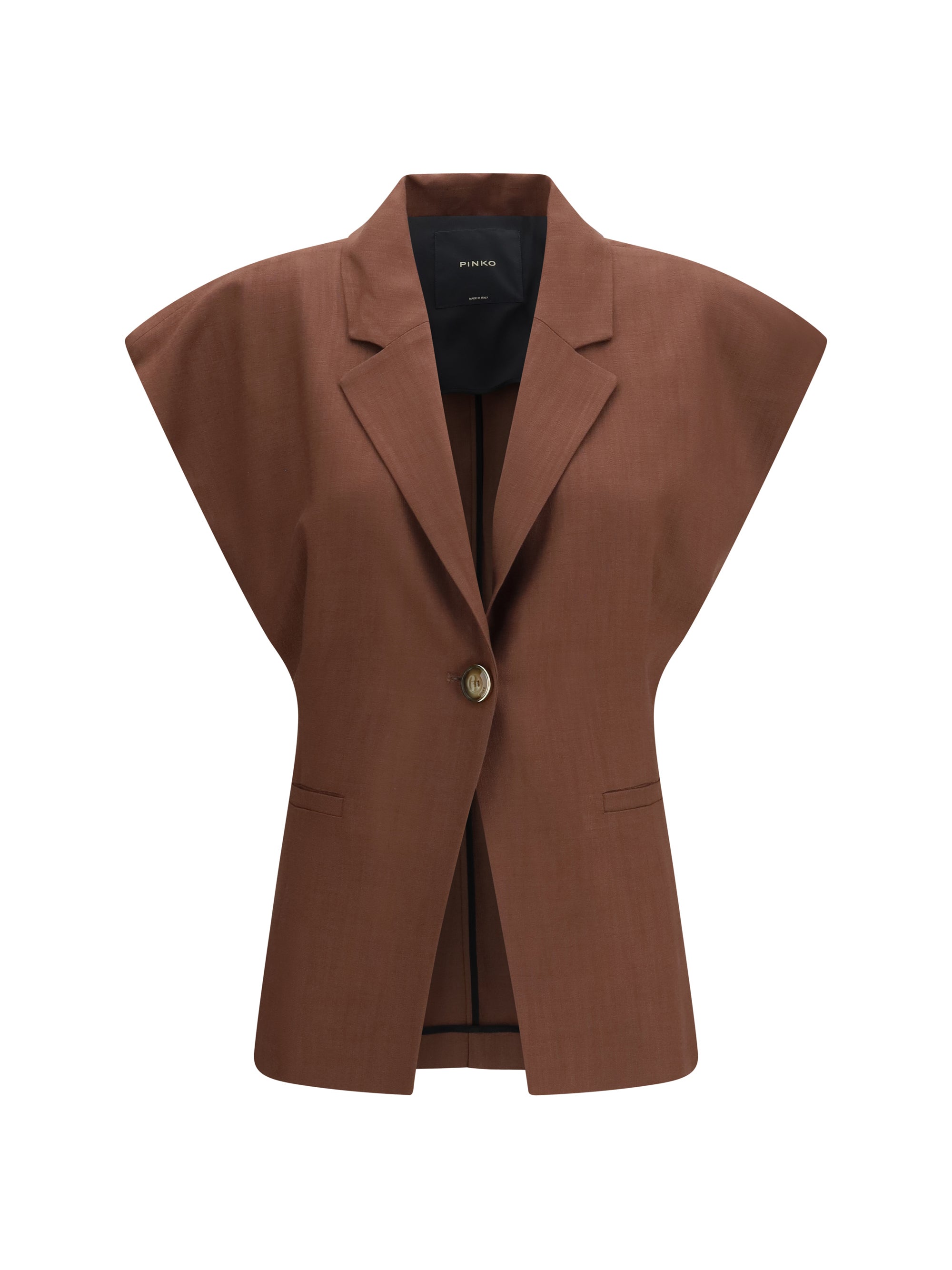 Pinko Rustic-Effect Sleeveless Blazer — Brown