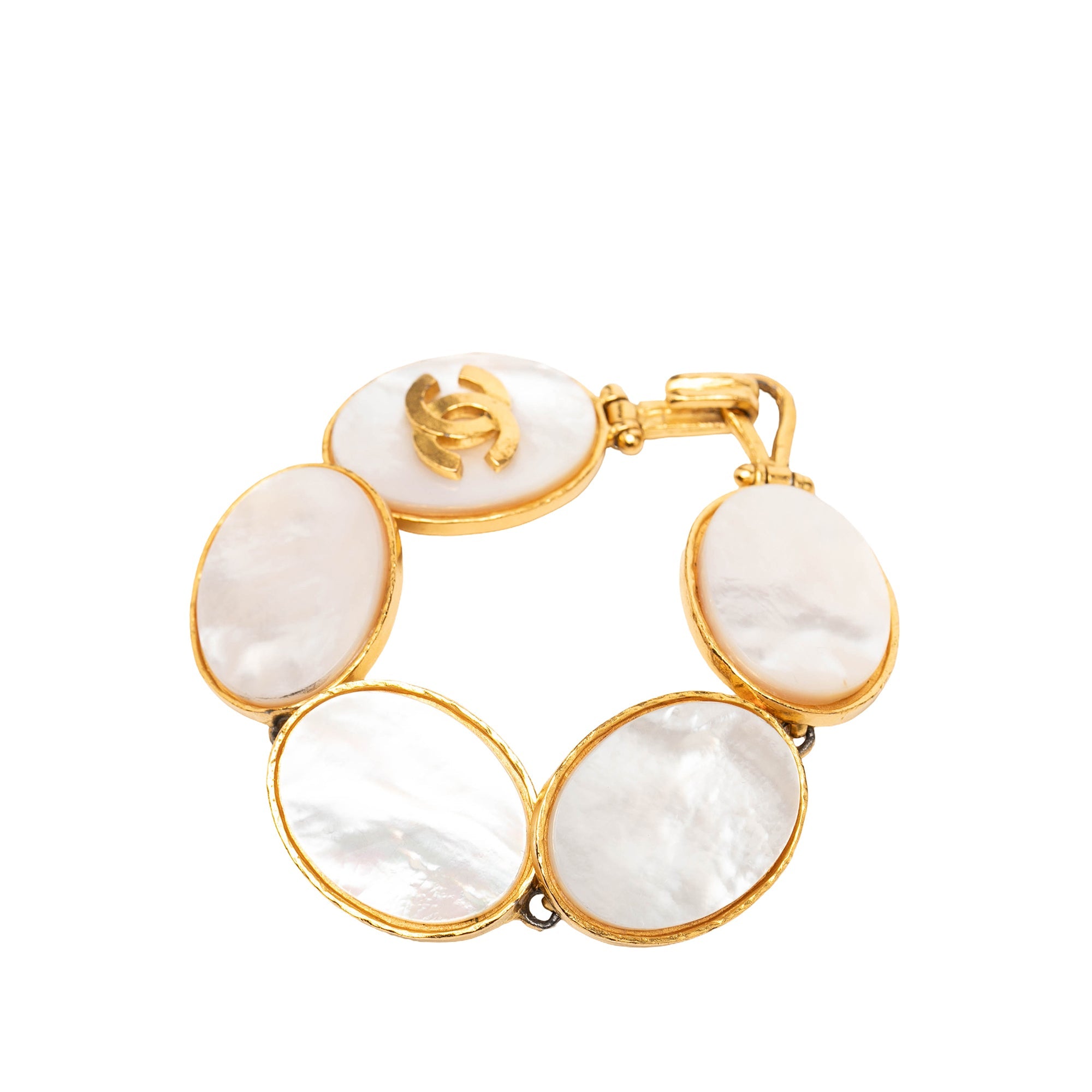 Gold Plated CC Mother of Pearl Cuff Bracelet