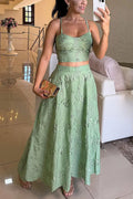 Embroidery Crop Cami Top and Elastic Waist Swing Maxi Skirt Set