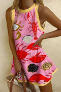 Sleeveless Marine Life Print Mini Beach Dress