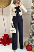 Long Sleeves Bow Detail Shiny Sequin Top