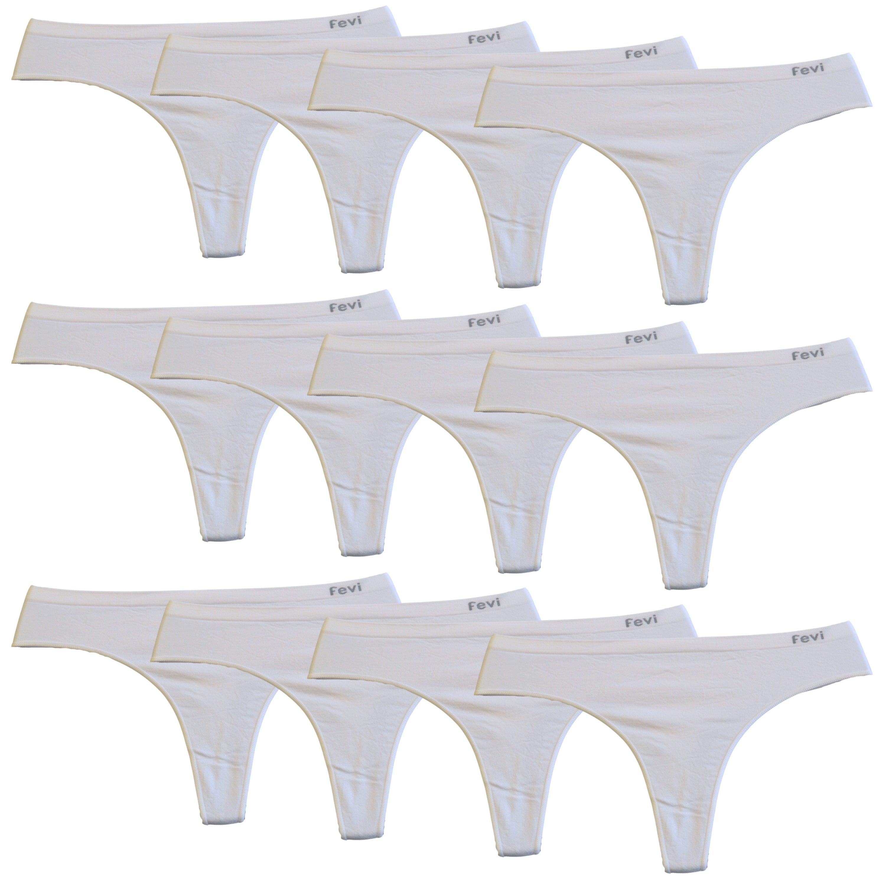 FEVI | Pack de 12 Tangas en 1 o 3 Colores Diferentes: Blanco, Negro y Beige | Talla Única: M-L