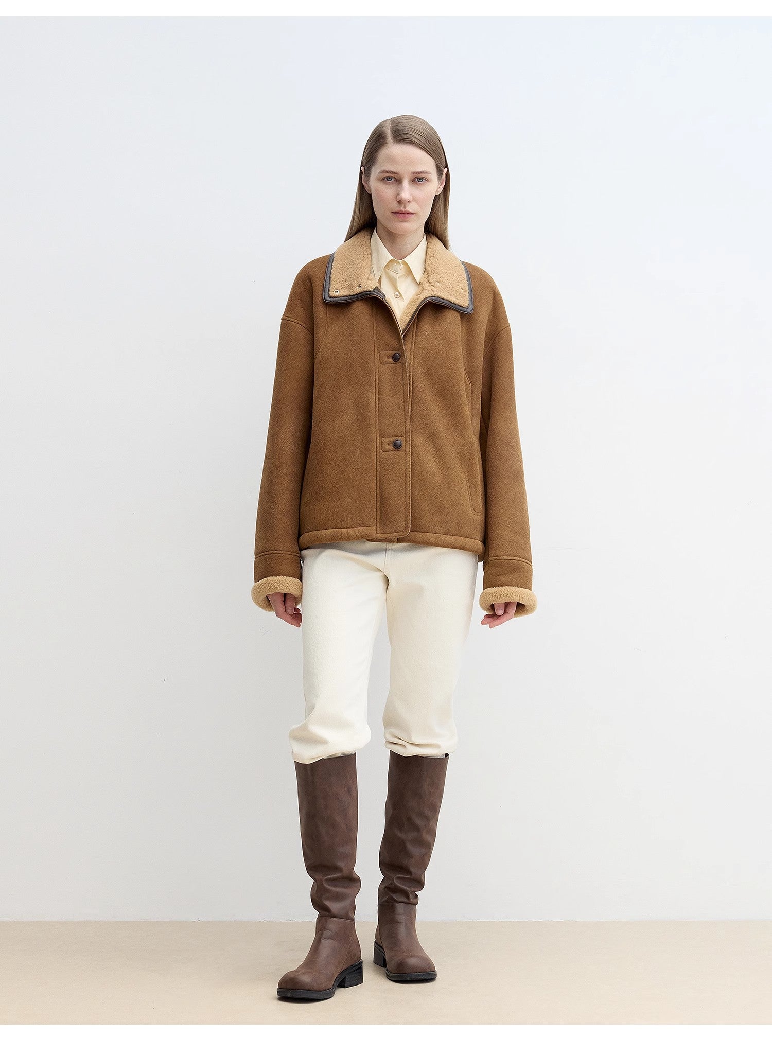 Knight's Contract Merino wool sheepskin coat with fur-faced stand-up collar