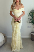 Off Shoulder Lace Mermaid Maxi Dress