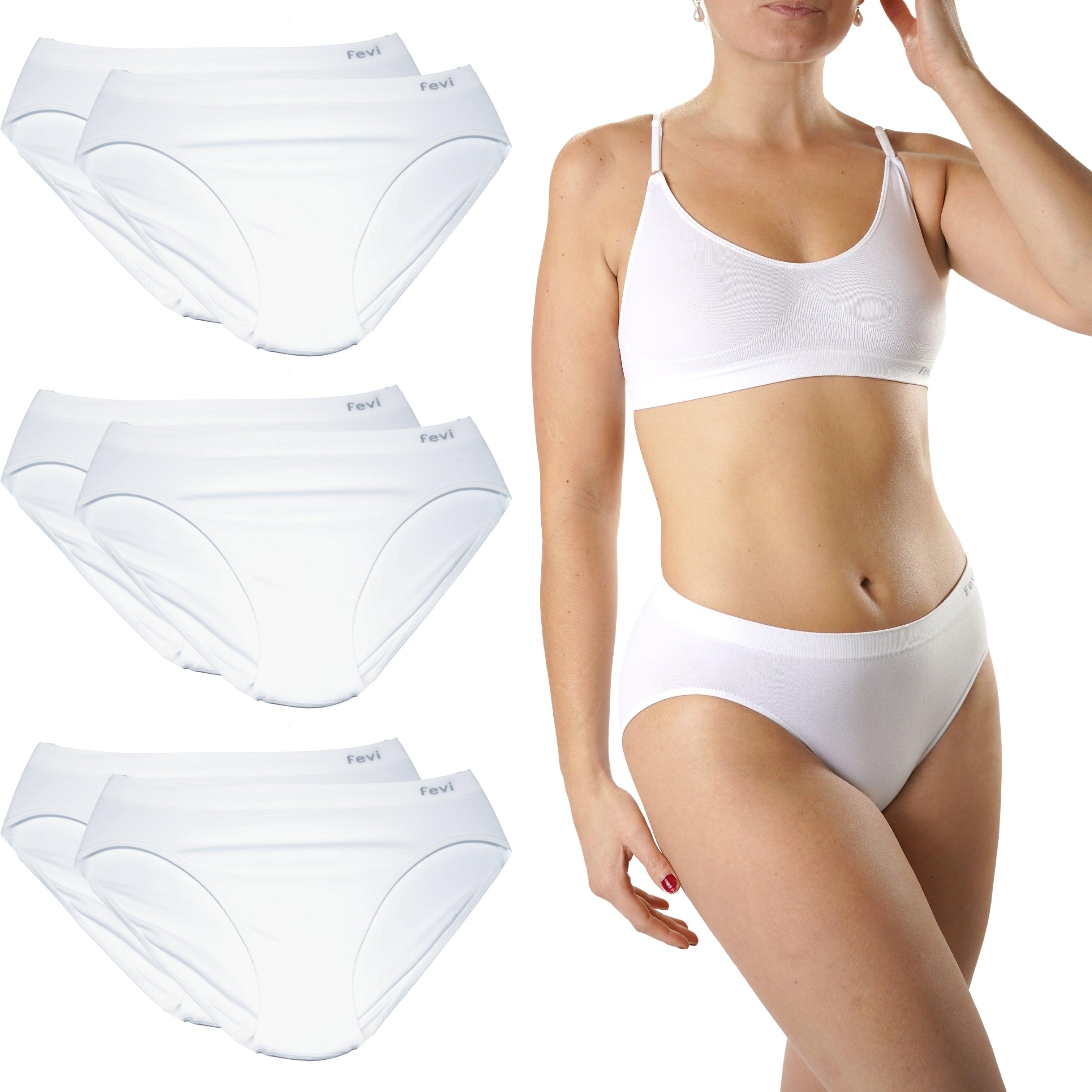 FEVI | Pack de 6 Braguitas Tiro Medio en 1 o 3 Colores Diferentes: Blanco, Negro y Beige | Talla única M-L