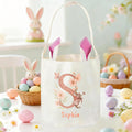 Cesta de Pascua Reutilizable Personalizada con Orejas de Conejito de Flores Estilo Acuarela con Inicial y Nombre Accesorios para Cazar Huevos Regalo de Pascua para Niños Niñas