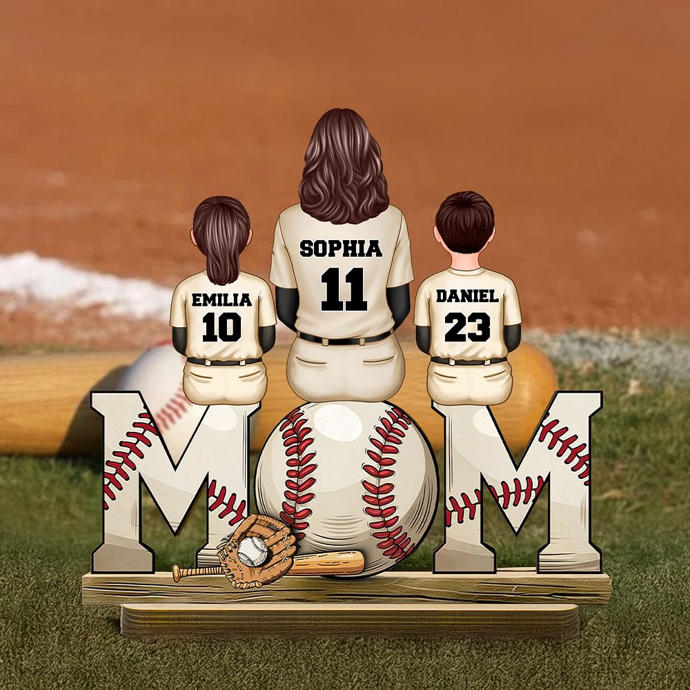 Personalizada de béisbol mamá y 1-4 niños de madera de la placa de ornamento con el nombre de mesa de decoración Día del Juego de cumpleaños de regalo para los amantes del béisbol de la familia