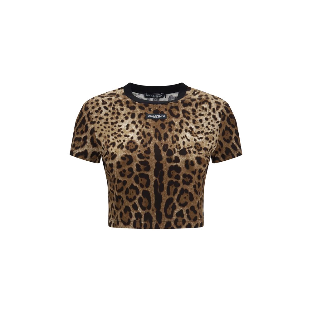 Dolce & Gabbana Leopard-Print Cropped T-shirt — Beige