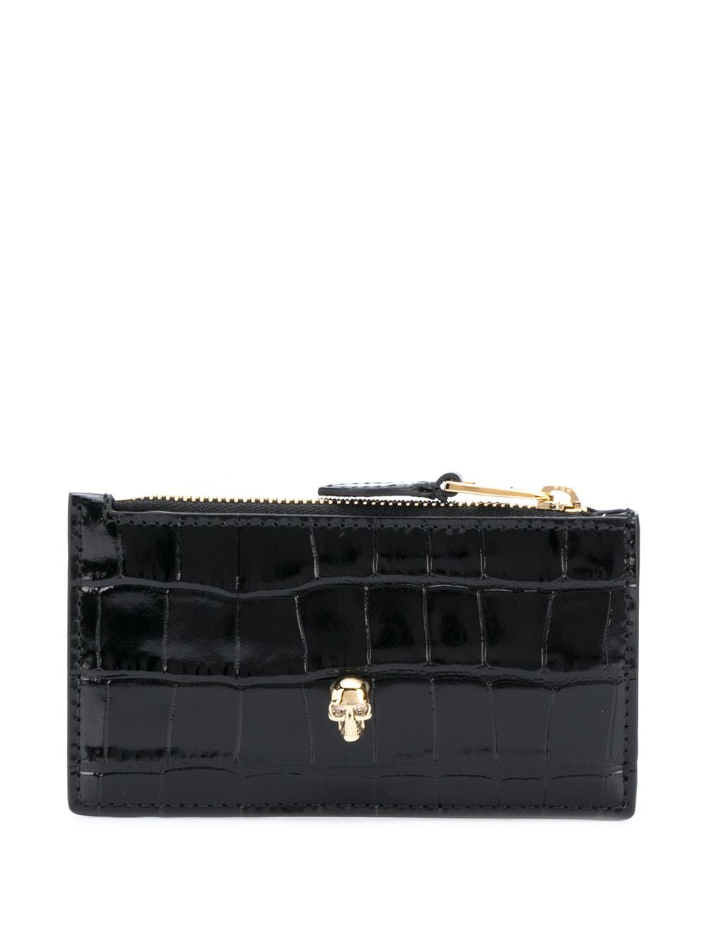 Alexander McQueen Embossed Crocodile Leather Card Case — Black