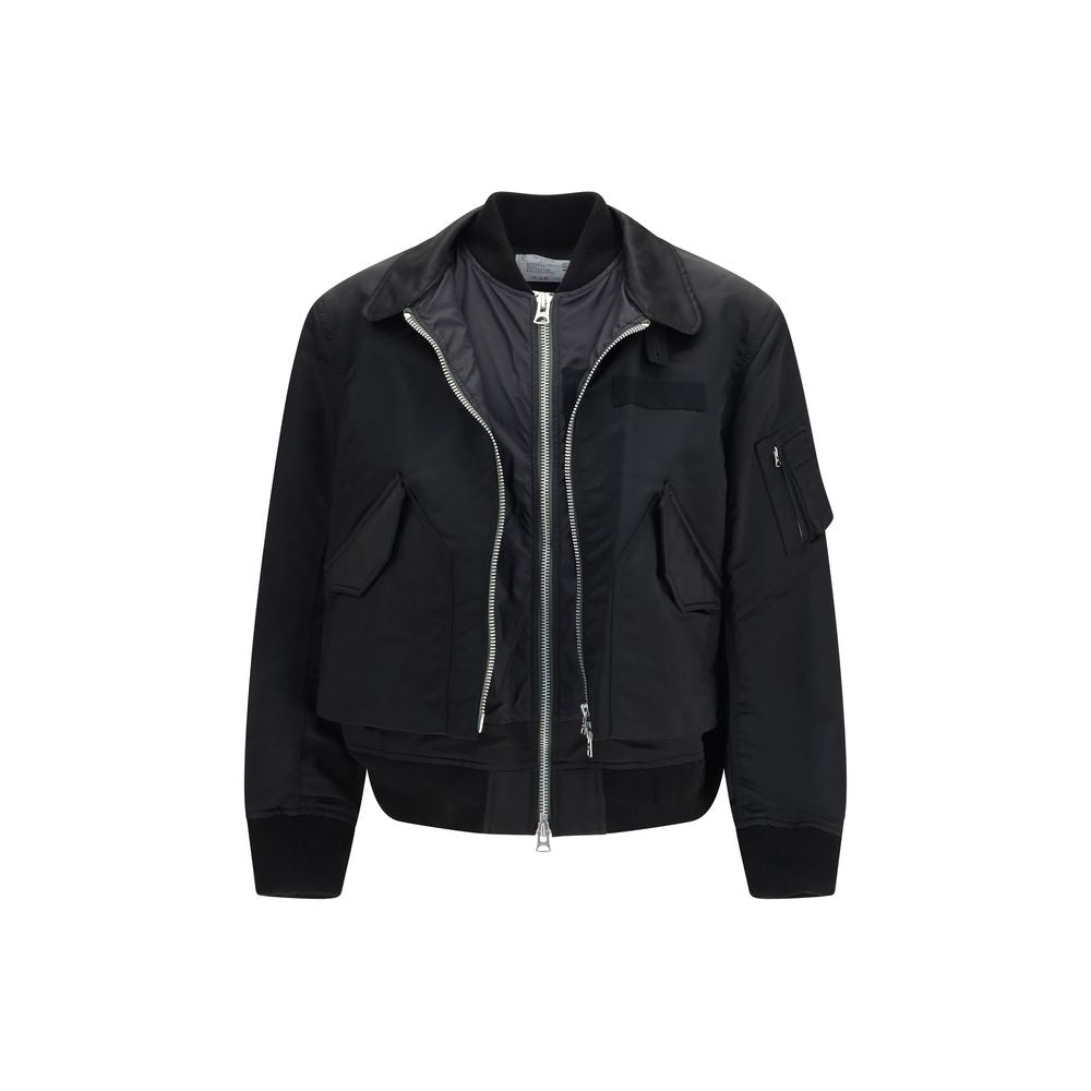 Sacai Cotton-Nylon Hybrid Bomber Jacket — Black
