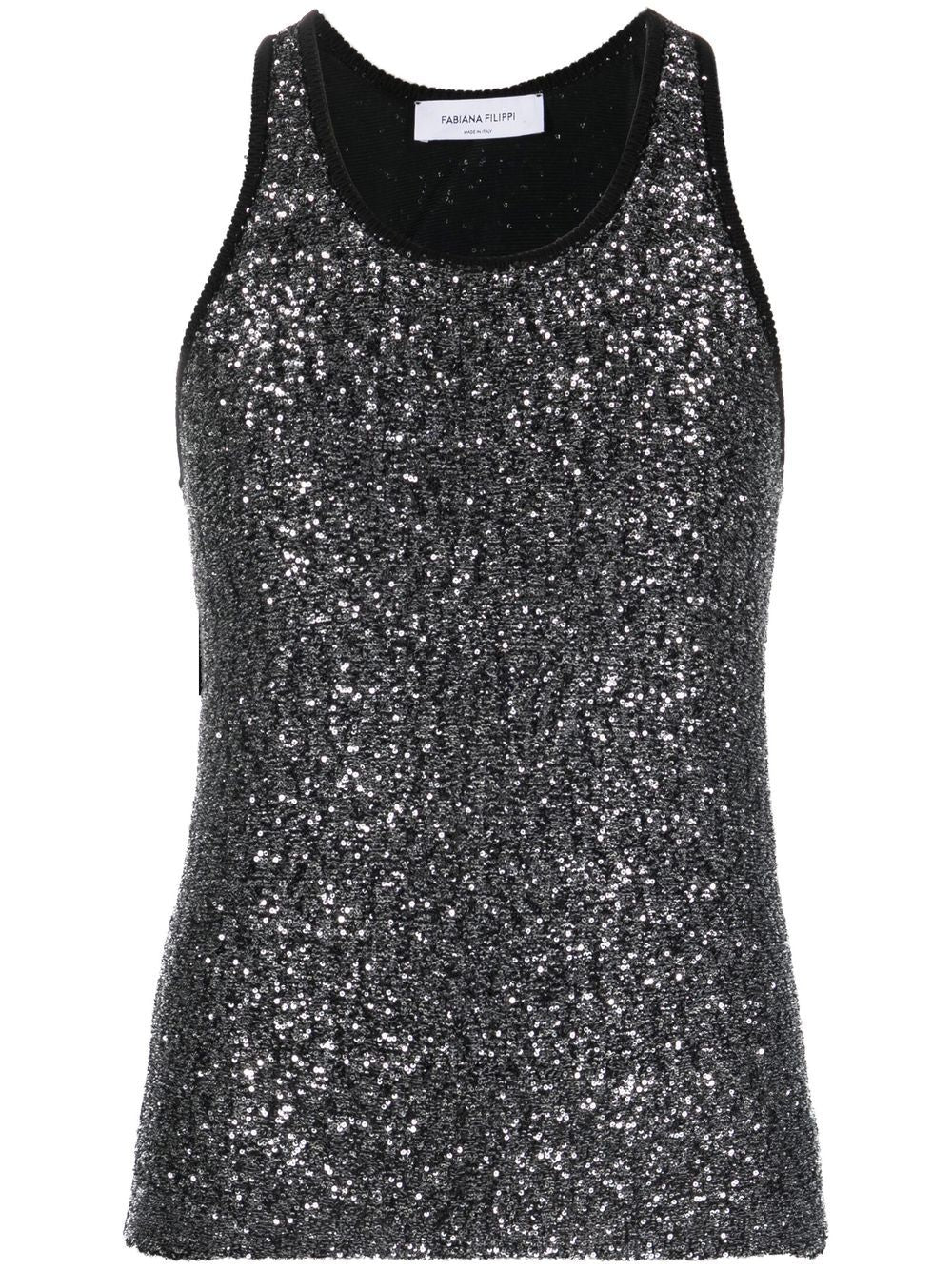 Fabiana Filippi Sequin-Embellished Tank Top — Gunmetal Grey