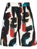 Alexander McQueen Abstract Paint-Splatter Print Shorts — Cream