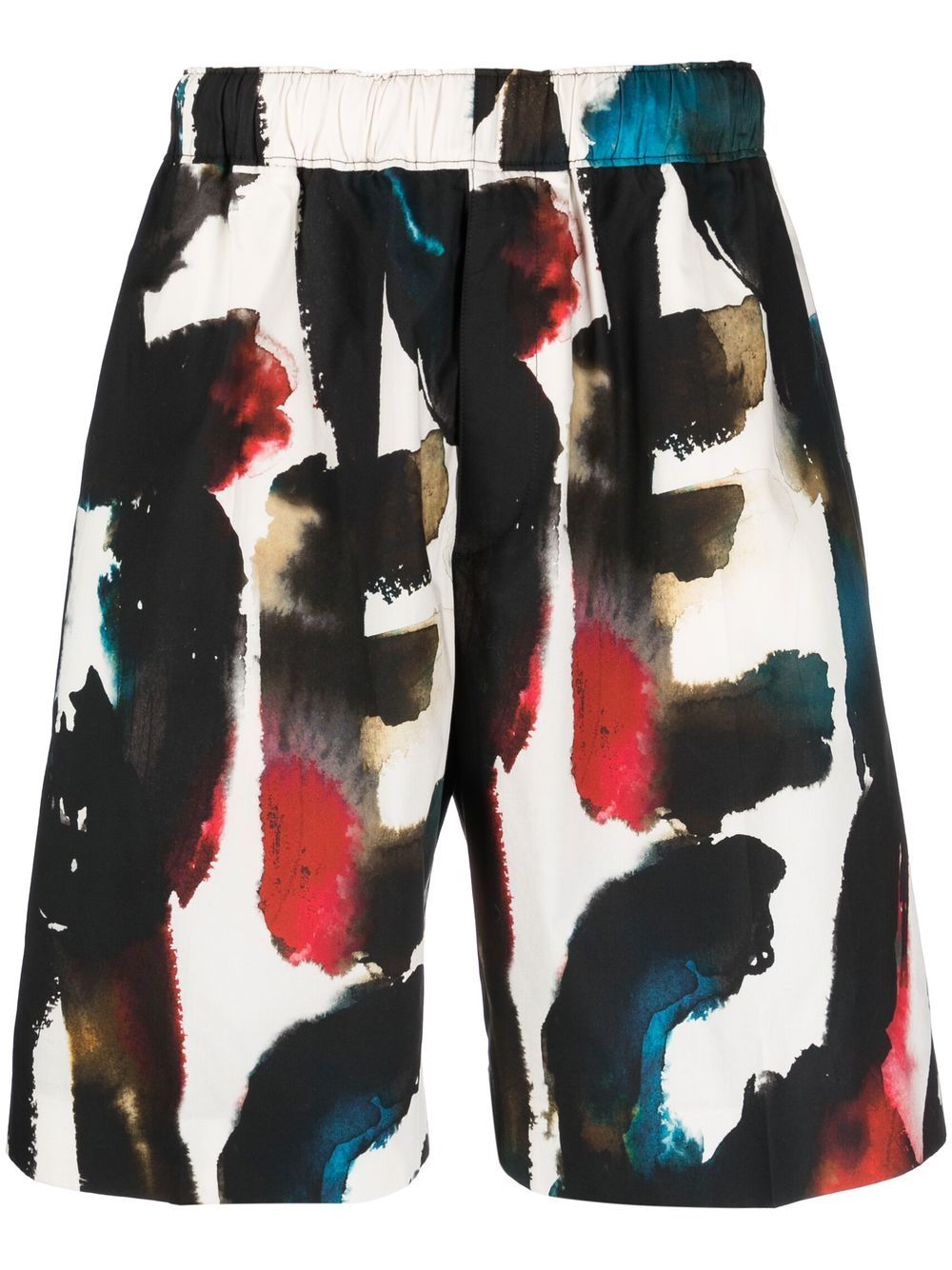 Alexander McQueen Abstract Paint-Splatter Print Shorts — Cream