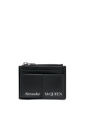 Alexander McQueen Logo-Print Calf Leather Card Case — black