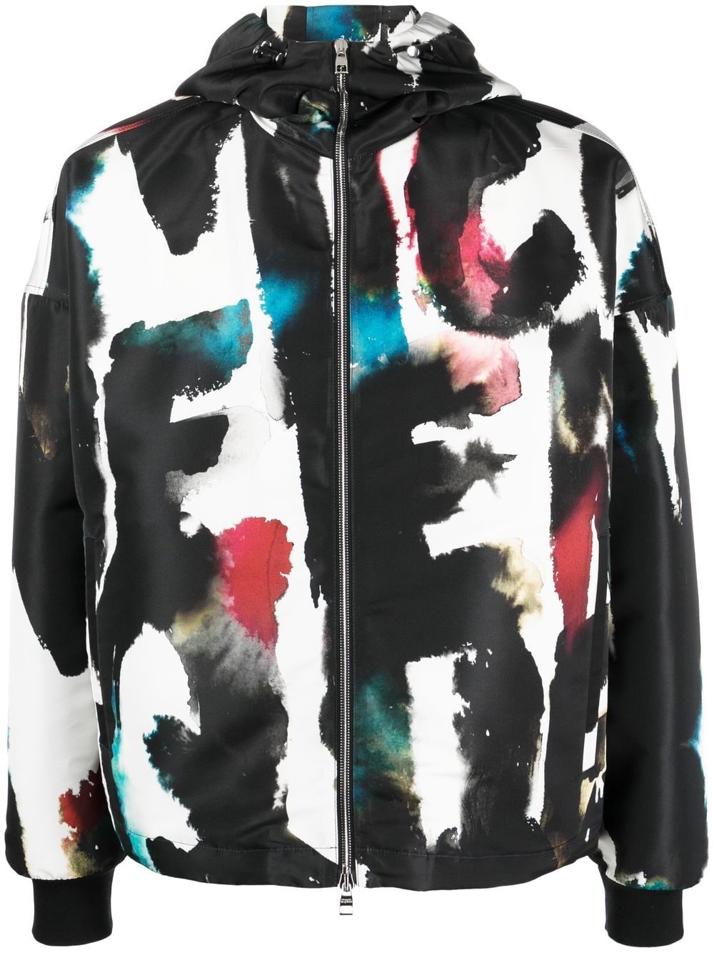 Alexander McQueen Graffiti-Print Hooded Jacket — Black