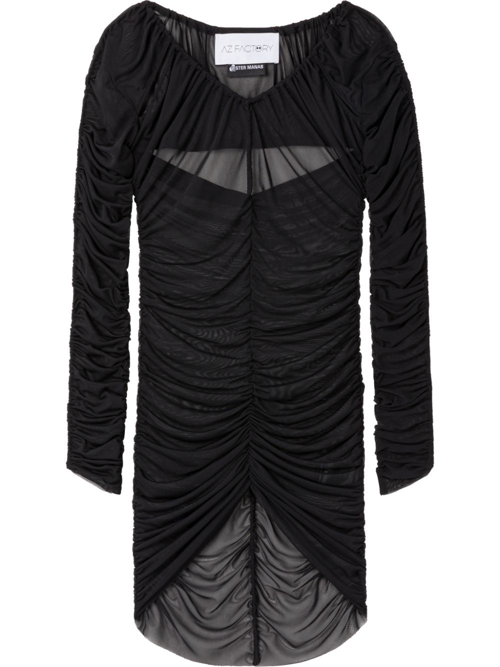 Az Factory By Ester Manas Ruched Cut-Out Mesh Blouse — Black