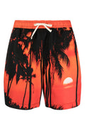 Blue Sky Inn Palm-Tree Print Swim Shorts — Orange