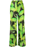 Louisa Ballou Leaves-Print Wide-Leg Trousers — Green