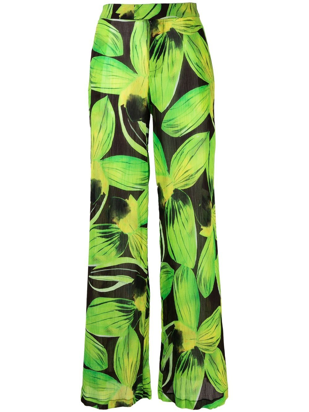 Louisa Ballou Leaves-Print Wide-Leg Trousers — Green