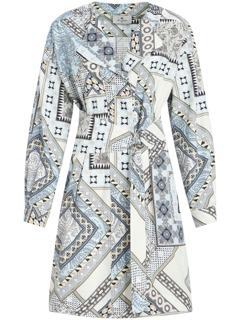 Etro Mix-Print Belted Dress — Cream