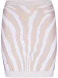 Balmain Zebra-Print Knit Skirt — Beige
