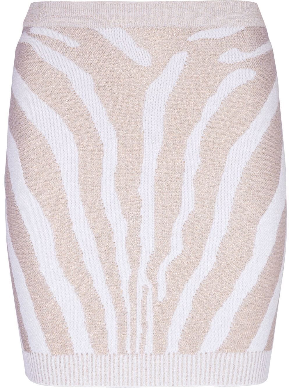Balmain Zebra-Print Knit Skirt — Beige