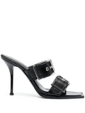 Alexander McQueen Buckled Leather Heel Sandals — Black