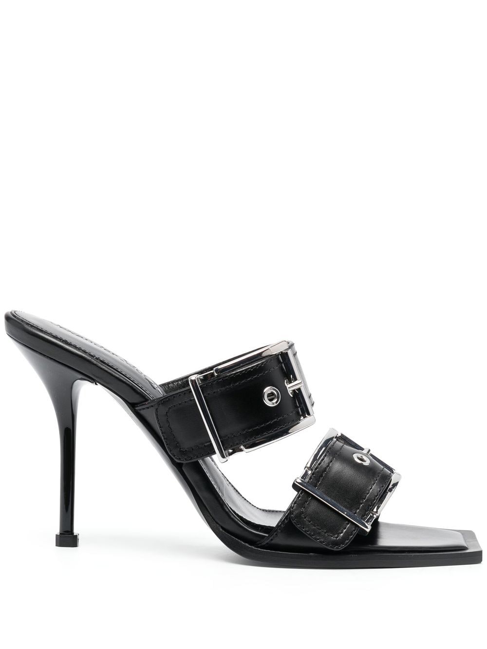 Alexander McQueen Buckled Leather Heel Sandals — Black
